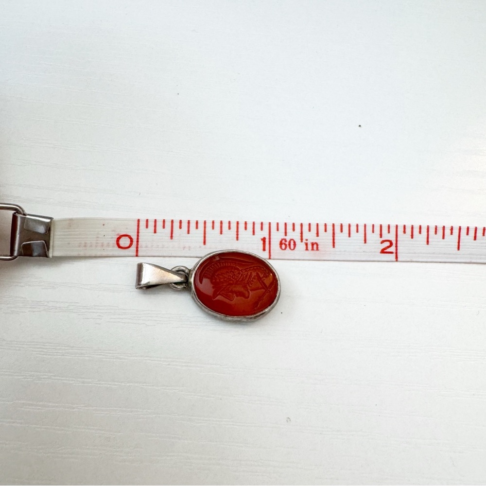 Greek Soldier Pendant Hand Carved Red Agate Sterling Silver 925 - Picture 10 of 10